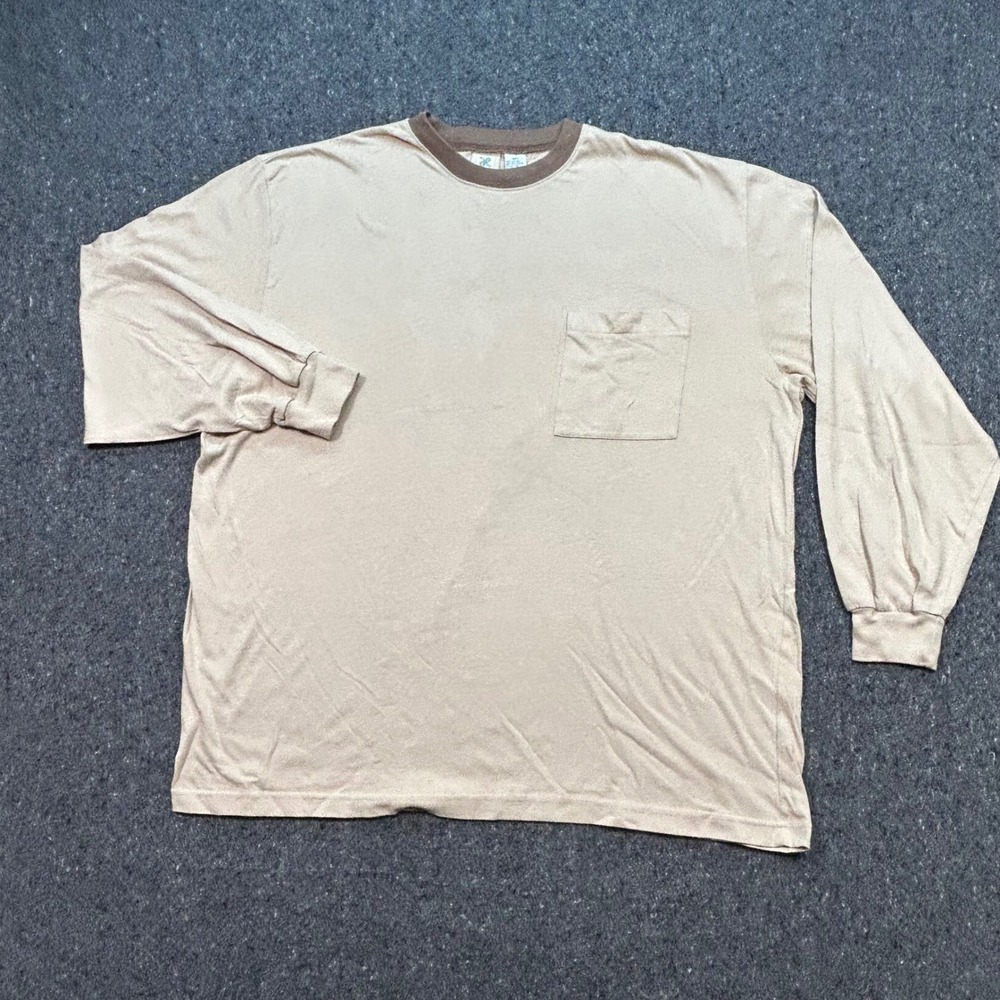 Haband Pocket TShirt 3XT Mens Tan Brown Ringer Long Sleeve Crew Neck Basic 142
